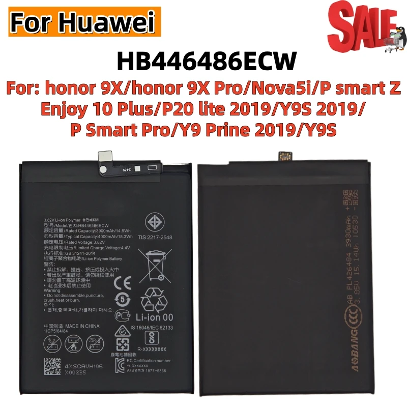 New high quality HB446486ECW 4000mAh Battery For Huawei P smart Z/honor 9X/honor 9X Pro/Nova 5i/Enjoy 10 Plus Batteries