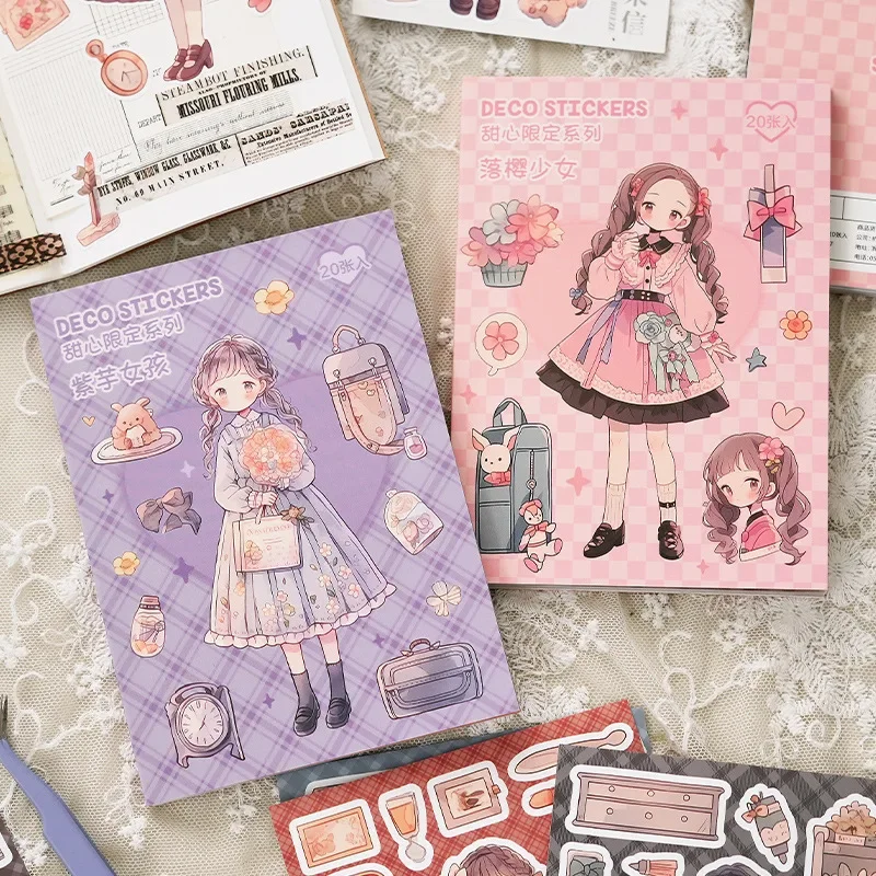 Journamm 20 hojas de pegatinas Kawaii para chica, libro DIY, álbum de recortes, Collage, papelería, decoración, diario basura, pegatinas de materiales de dibujos animados