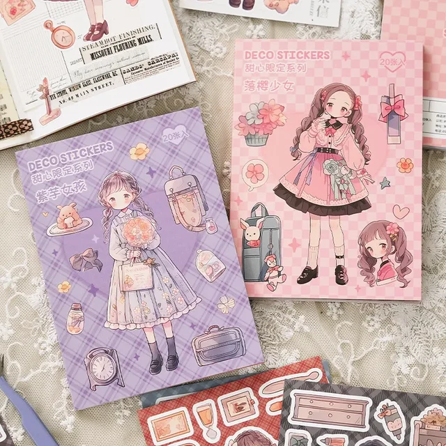 Journamm 20 arkuszy Naklejki Kawaii Książka DIY Scrapbooking Kolaż Artykuły Papiernicze Dekoracje Junk Journal Materiały do Naklejek z Motywami z Kreskówek
