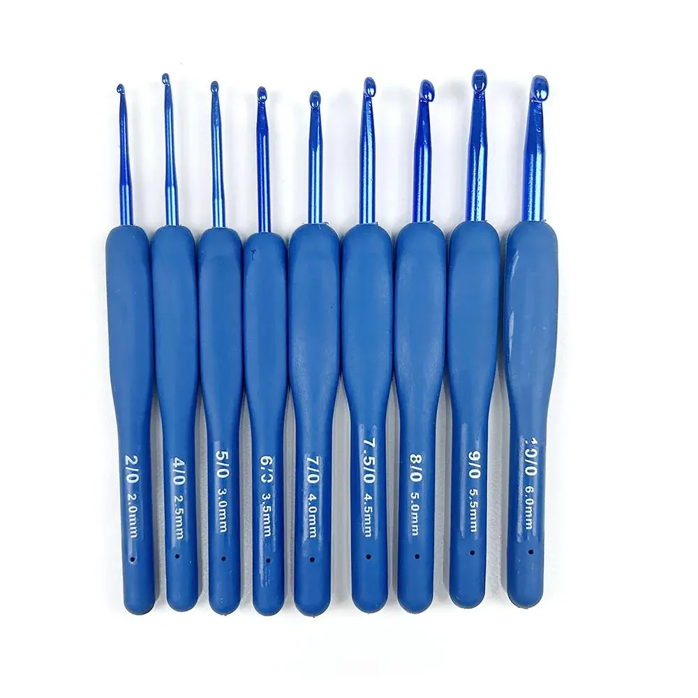 Szydełko aluminiowy z silikonowy uchwyt, DIY sweter szydełkowy tkania, 2-10mm, zestaw 9Pcs