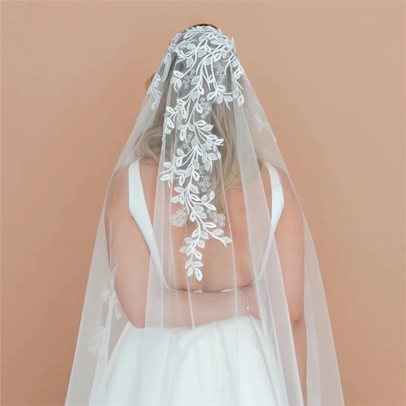 Mantilla Wedding Veil Bridal Veils Cathedral Appliques Embroidered Soft Tulle Mantilla Lace Edge Accessories Brides Veu De Noiva