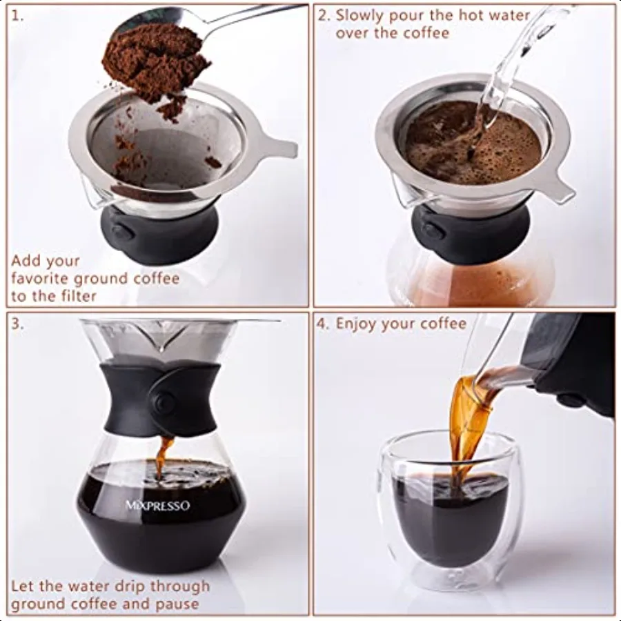 Pour Over Coffee Maker Set Glass Carafe Borosilicate White Protective Silicone Sleeve Pour Over Coffee Dripper Brewer With Doub