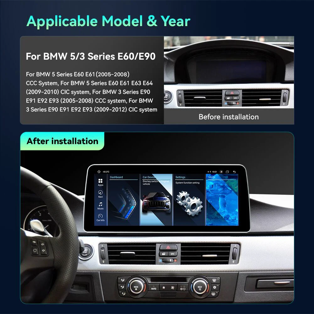 1920*720P 12.3 Inch 6GB 128GB Android 14 Car Multimedia Player For BMW 5 Series E60 E61 E90 E91 E92 E93 CCC CIC Wireless CarPlay