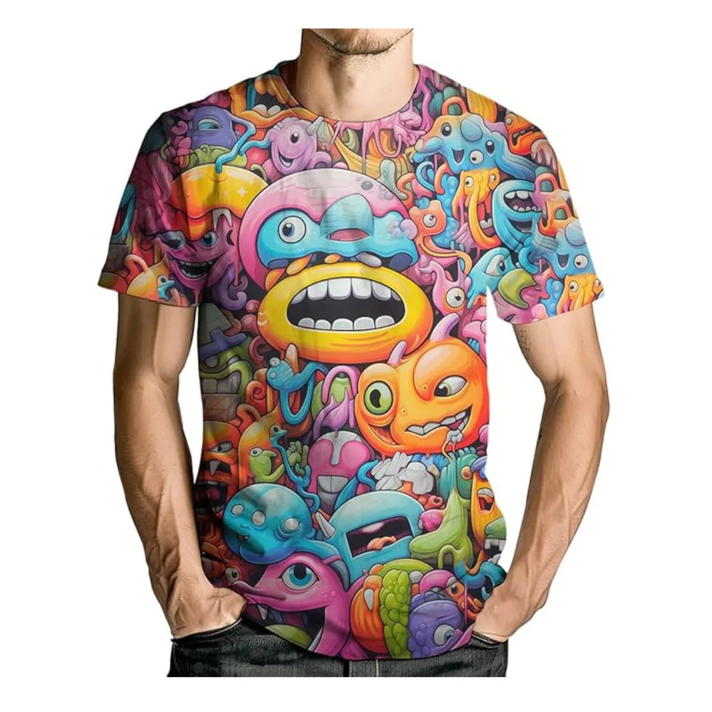 Summer Man Tees Oversized T-shirt Loose Clothing Funny Emoji Graphic T Shirts Unisex O-Neck Short Sleeve Men's Colorful Y2K Tops