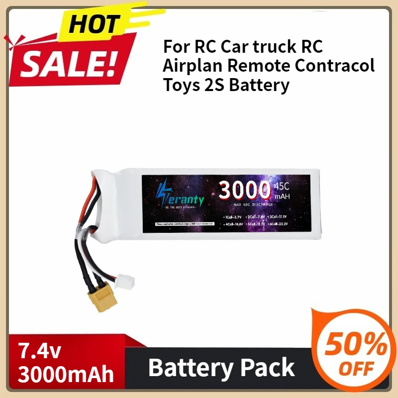 

For RC Car truck RC Airplan Remote Contracol Toys 2S Battery Deans T JST XT30 XT60 Plug 7.4v 3000mAh LiPo Battery 45C