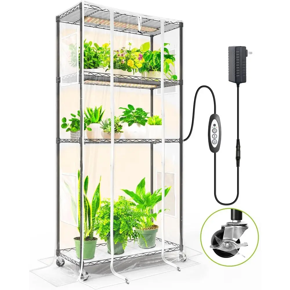 

4-Tier Indoor Greenhouse with Grow Light, Dimmable 60W Lights, Zippered Cover, 30L x 14W x 59H