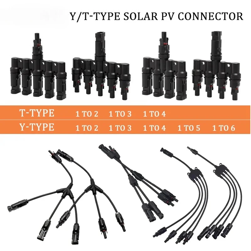 

PV Connector T/Y Type Parallel Connection Solar Panel System Waterproof Connector Branch Two Pieces Solar Cell Connect Plug