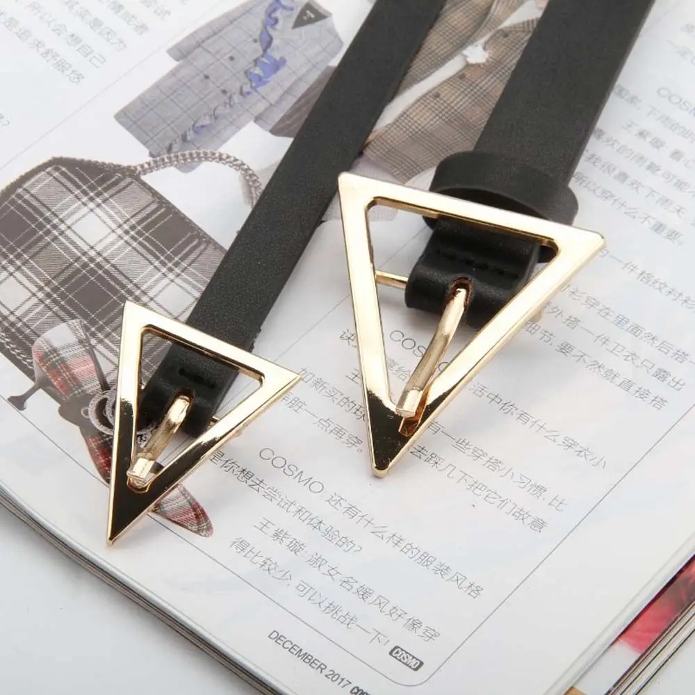 Wild Simple Thin Black Ladies PU Leather Women Belts Waistband Golden Triangle Buckle