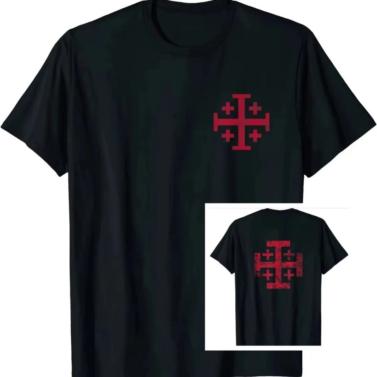 Men's Jerusalem Cross Crusader Christian Graphic T-Shirt 2026 Summer Cotton Oversized Streetwear Tee for Faith Fans
