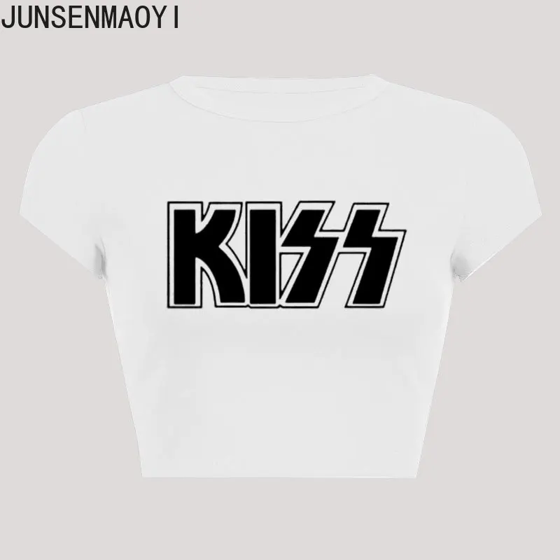 

Kiss End of The Road Tour rock Band Print Pattern New Summer Short Sleeve O Neck Cropped Navel Women Crop Tops Fashion T-Shirt