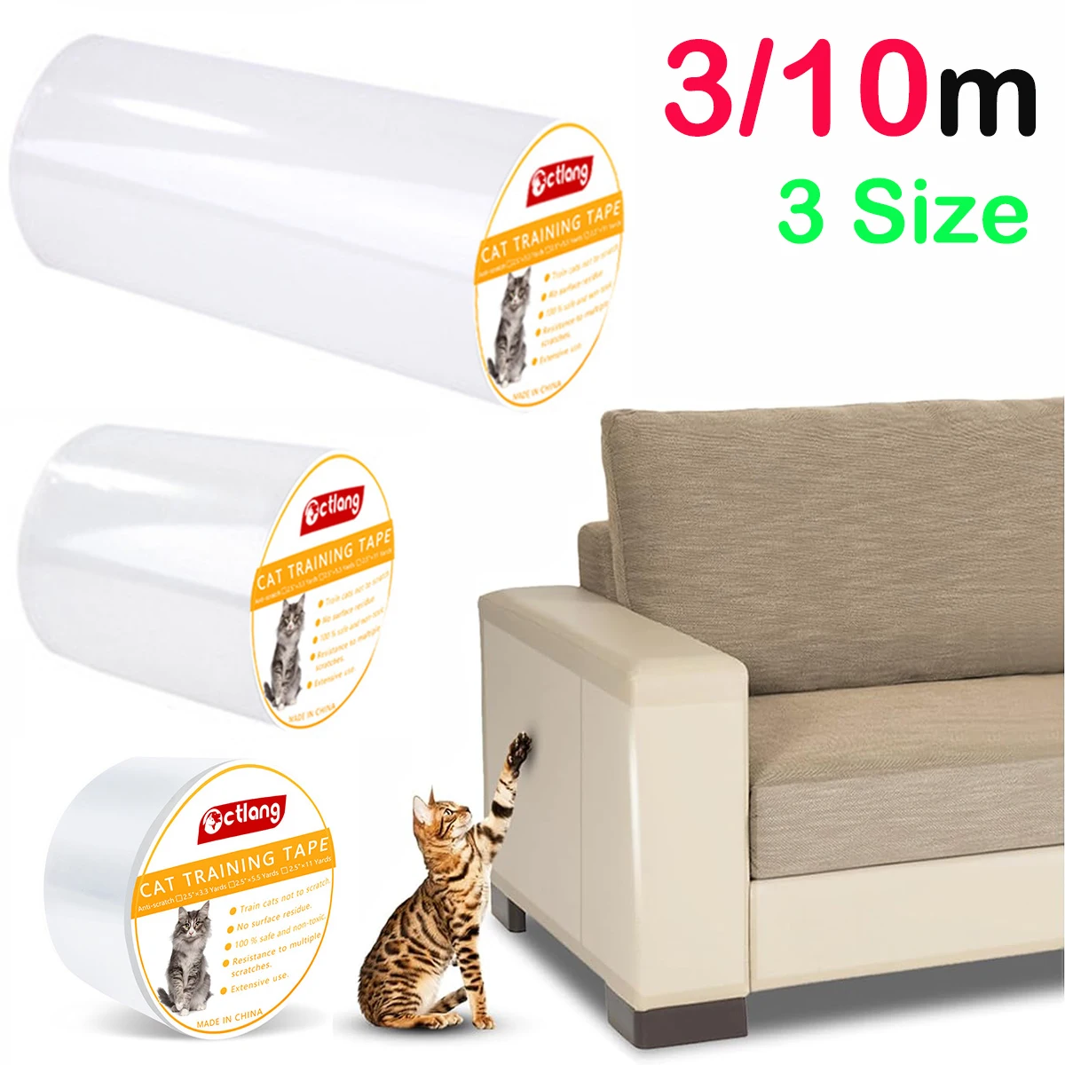 3/10M Cat Training Tape Cats Scratch Deterrent Tape Transparent Self-Adhesive Cats From Scratching Furniture Protectors Tape