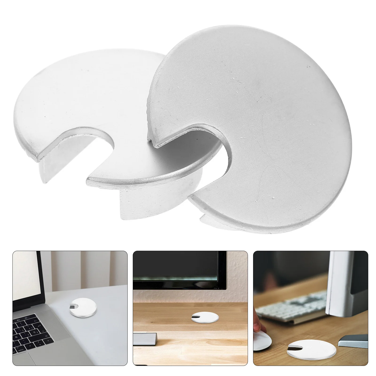 

2Pcs Round Desktop Cord Hole Cover Cable Organizer Zinc Alloy Decorative Desk Grommet Wire Hole Plug for Office Home
