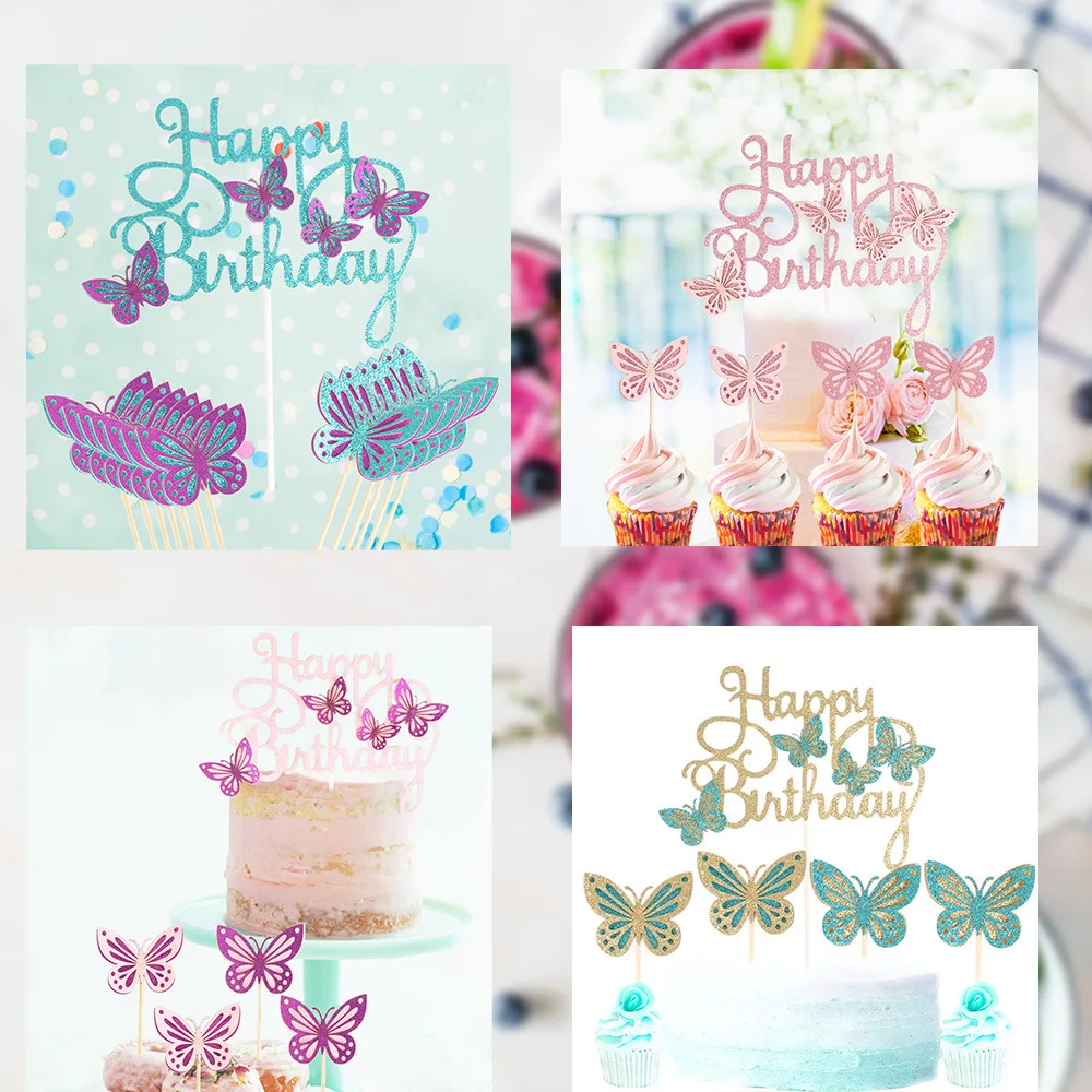 13 Stück Glitzer-Schmetterling Kuchendekoration für Cupcakes & Geburtstag, Jubiläum und Partydekoration, Schmetterling Kuchendekorationen – Detail 8