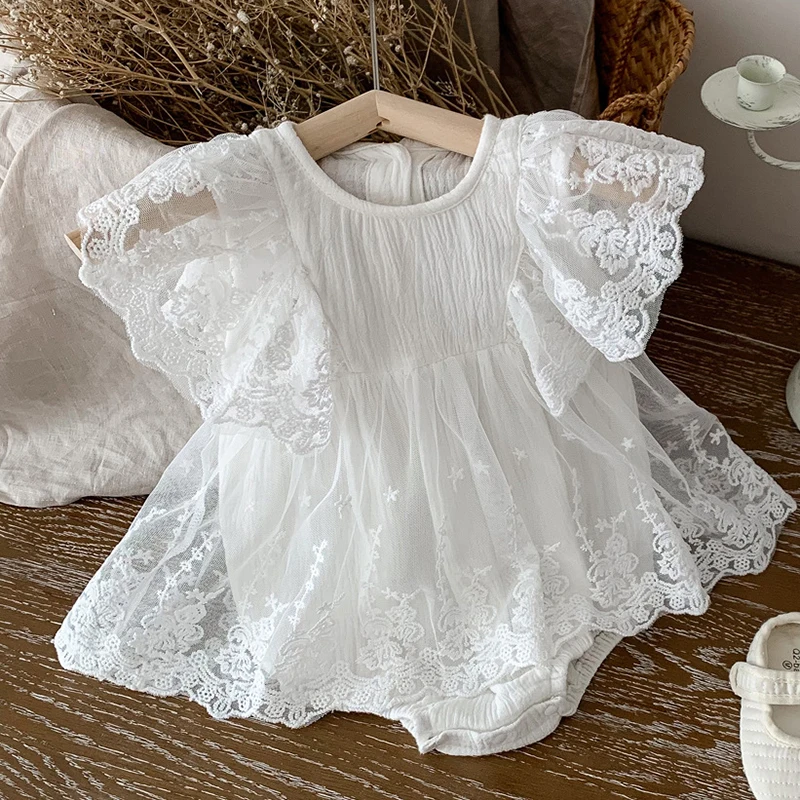 

Fashion Newborn Baby Girl Clothes Lace Ruffle Outfits Romper Dress Sleeveless Sweet Triangle-Bottom Jumpsuit Summer Jumpsuit