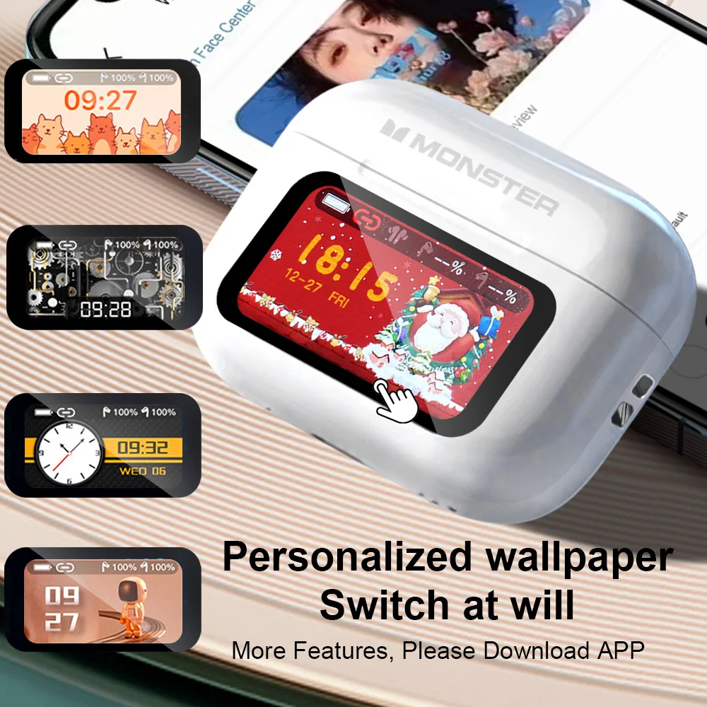 MONSTER Tws سماعة لاسلكية تعمل بالبلوتوث سماعات HD صوت ستيريو سماعات أذن صندوق شحن LCD تعمل باللمس سماعة رياضية داخل الأذن