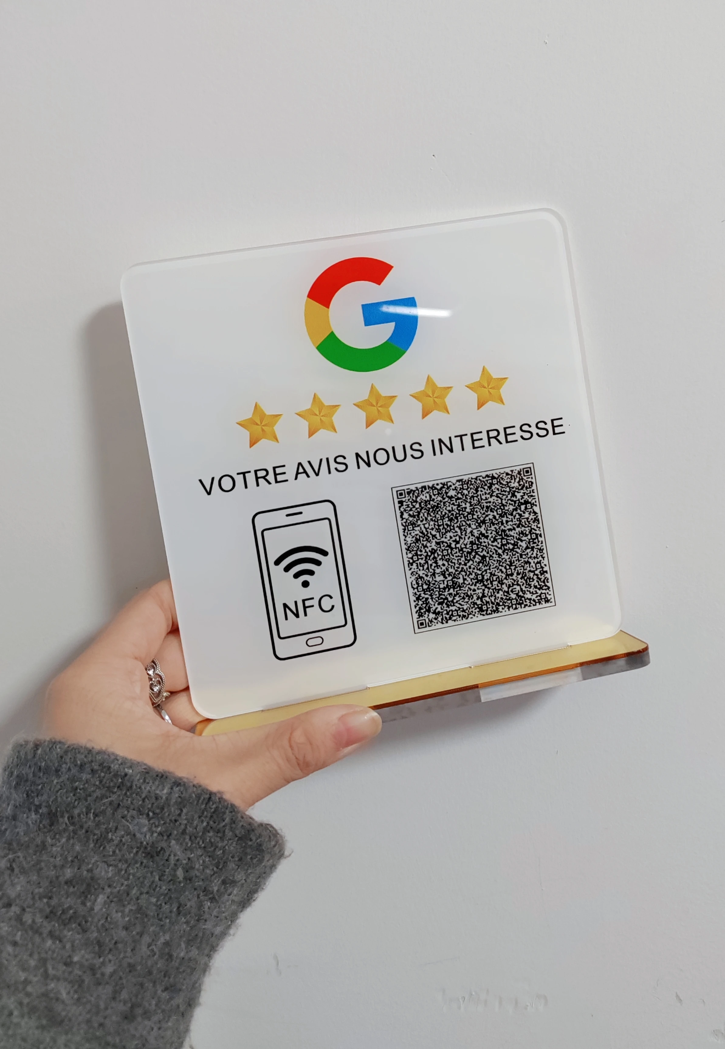 Personalized Google Review Sign NFC Scan code Acrylic Social Media Signs Google Review Plates with Stand Base Store Decorations