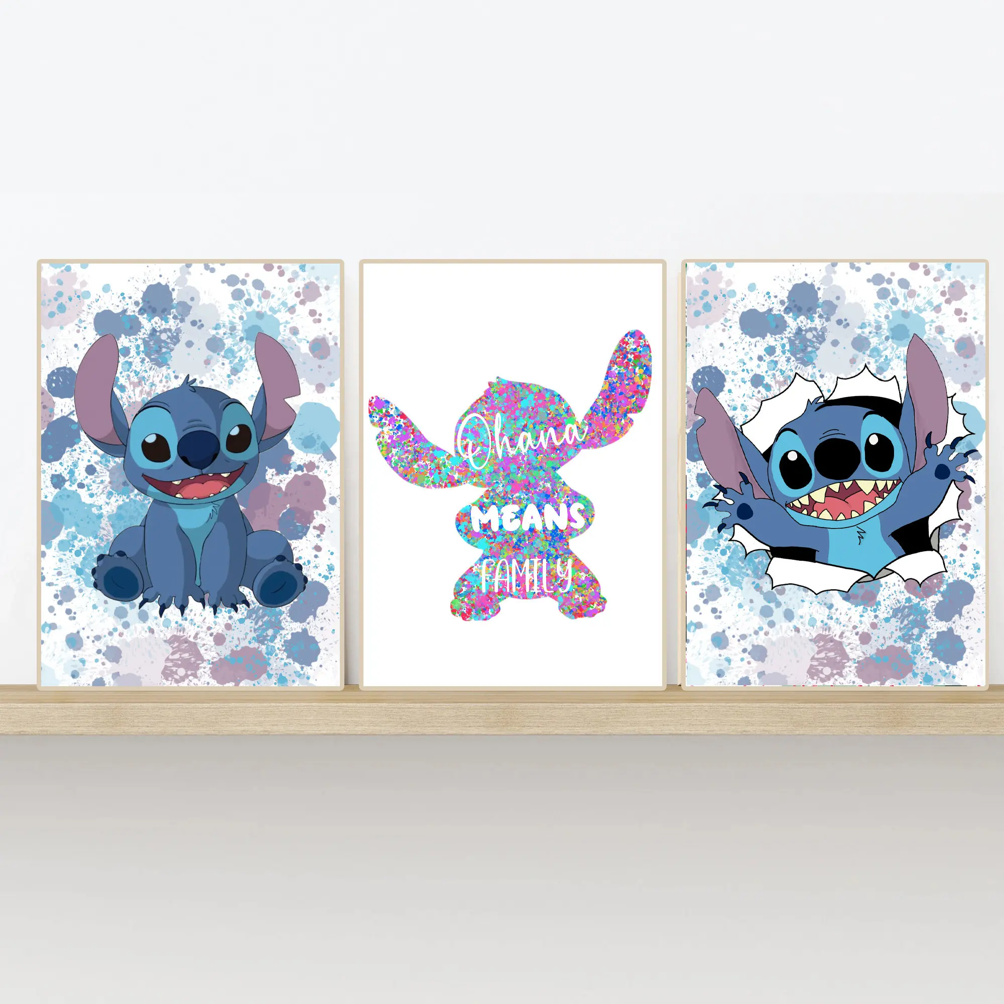 

Disney Stitch Canvas Print Ohana Means Family Watercolor Set of 3 Children's Playroom Prints Wall Art Decor Kids Birthday Gifts
