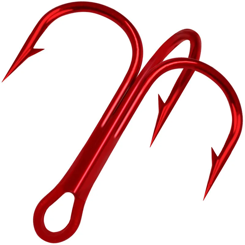 50Pcs Box High Carbon Steel Treble Fishing Hooks 2# 4# 6# 8# 10# Bent Triple Fishhooks Set Red Anchor Hooks For Sea Fishing image 6