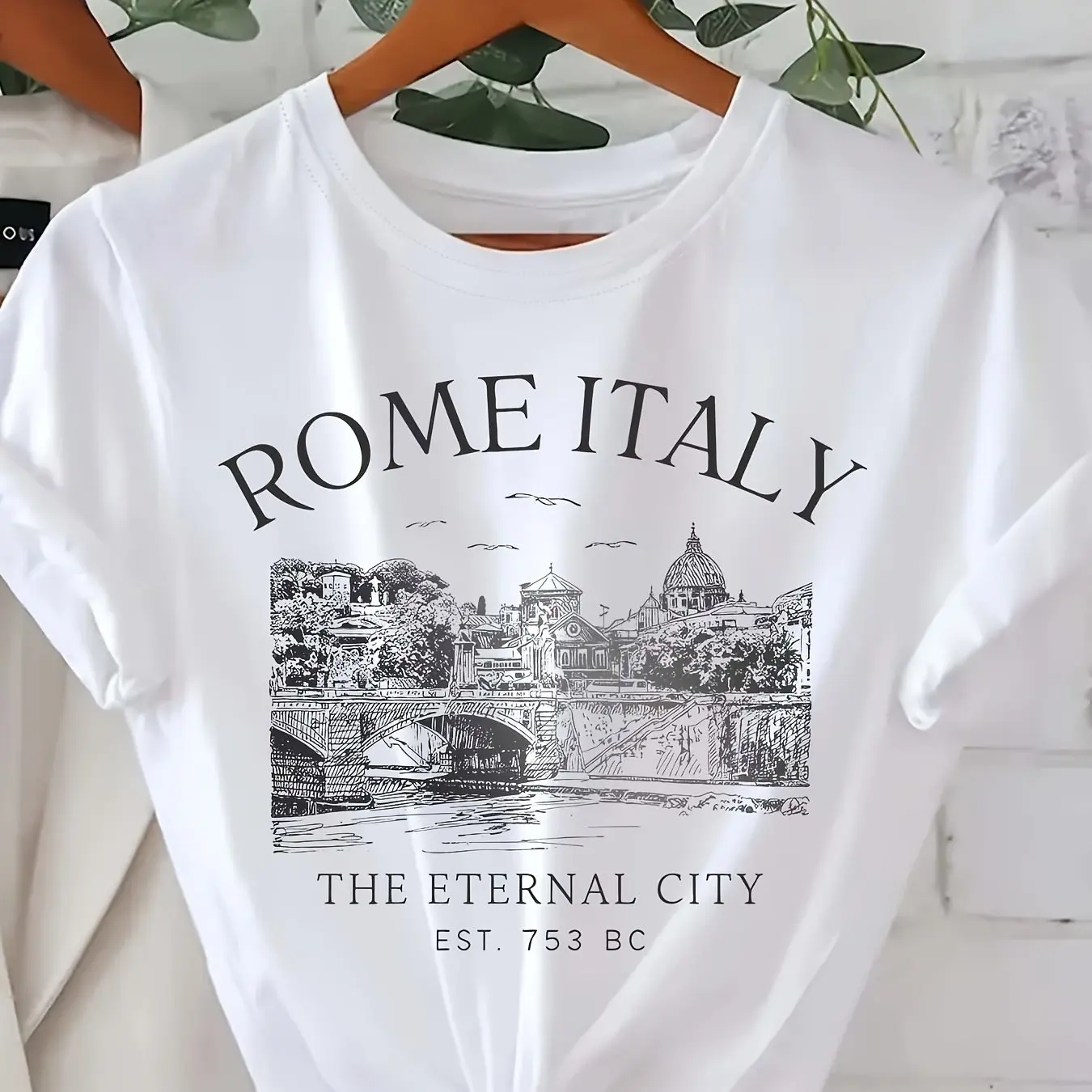 Vibrant Rome Italy Letter Graphic Print T-Shirt Women\'s Short Sleeve Crew Neck Casual Tops Summer Breathable Comfort Clothing