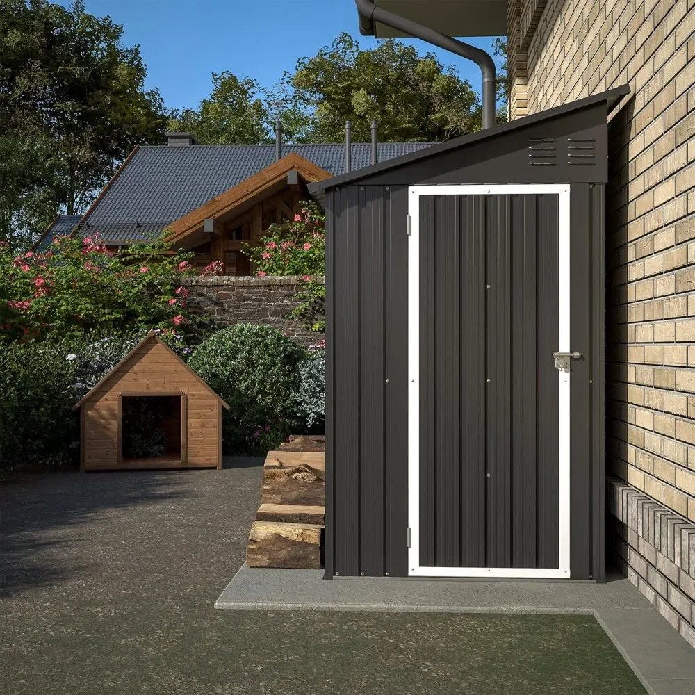 

4×8 FT Storage Shed, Lean to Storage Shed w/Floor Base, Metal Storage House W/Lockable Door and 2 Air Vents, Weather Resistant