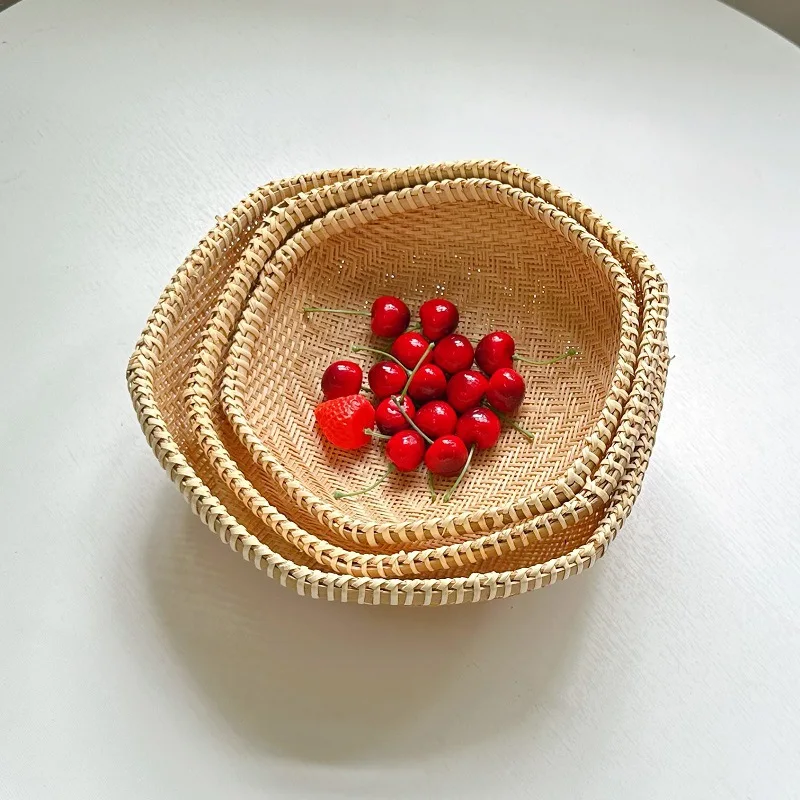 Handmade Hexagonal Bamboo Weaving Storage Basket, Handmade Bamboo Weaving Handicraft, Home Fruit Basket Storage Basket