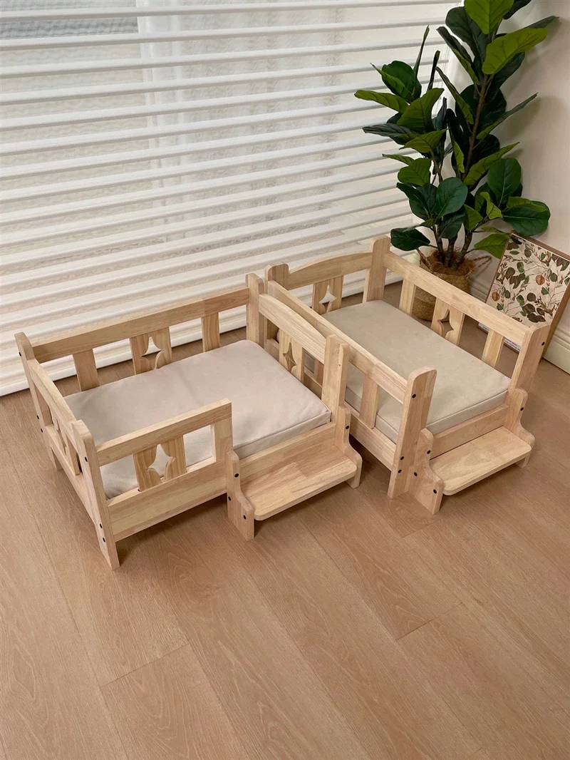 Pet Dog Cat Solid Wood Small Bed Medium And Small Dog Special Off The Ground Four Seasons Wooden Nest Stairs Princess Bed