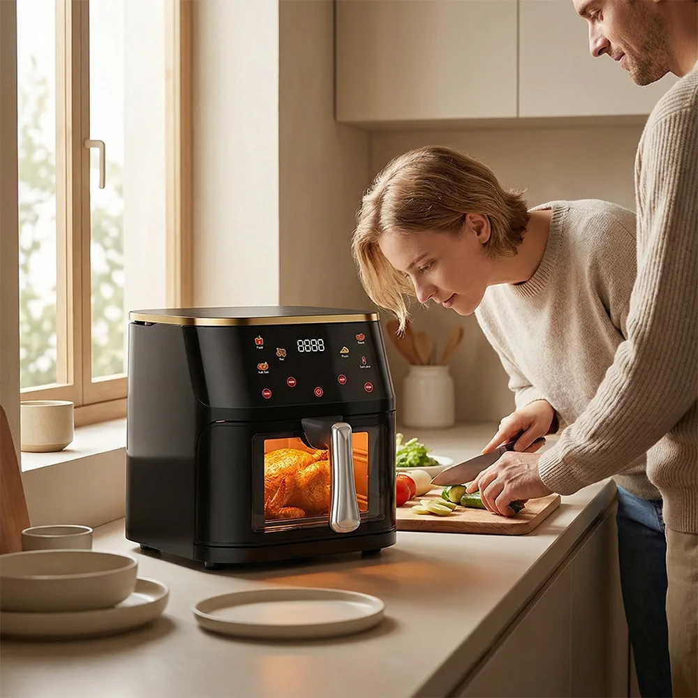 12L Digitale Heißluftfritteuse - Große Kapazität, 1400W, Gesundes Kochen, 180-210 ° C, 60-Minuten-Timer, quadratisches Design – für den Familiengebrauch (PP + Edelstahl) – Detail 11