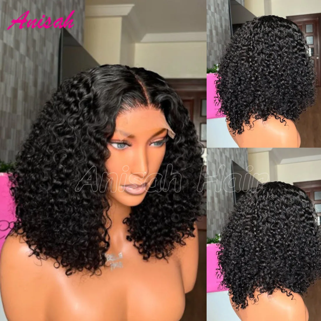 

Brazilian Virgin Hair 250 Density Short Bob Human Hair Wig Curly 13x4 Lace Frontal Human Hair Wig Glueless Lace Closure Wigs