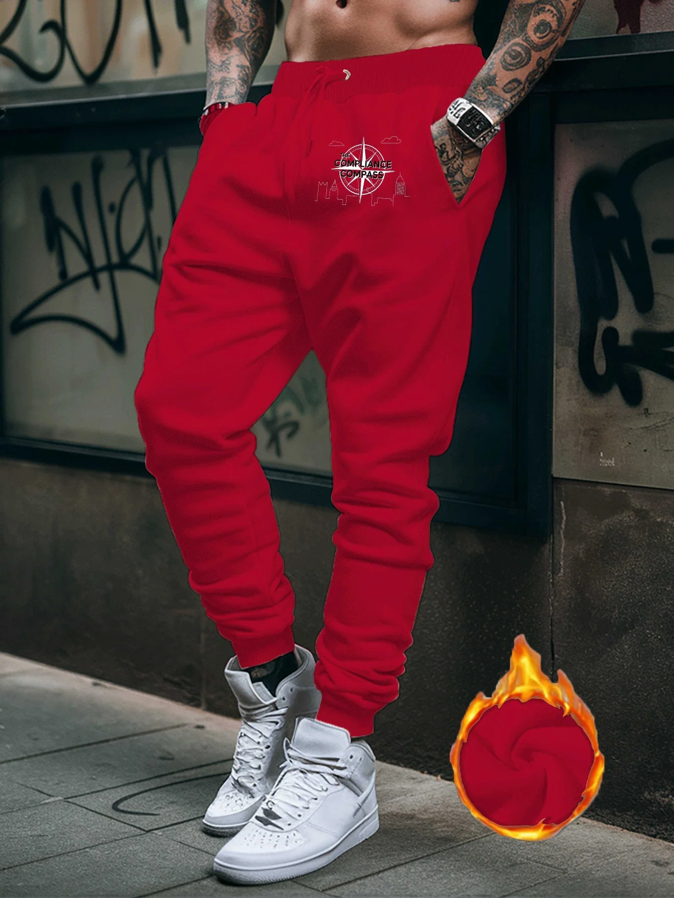 Navigator‑trendy The Compliance Compass City Skyline Graphic Print Stylish Tapered Sweatpants Men Hip Hop Sports Jogger Trousers