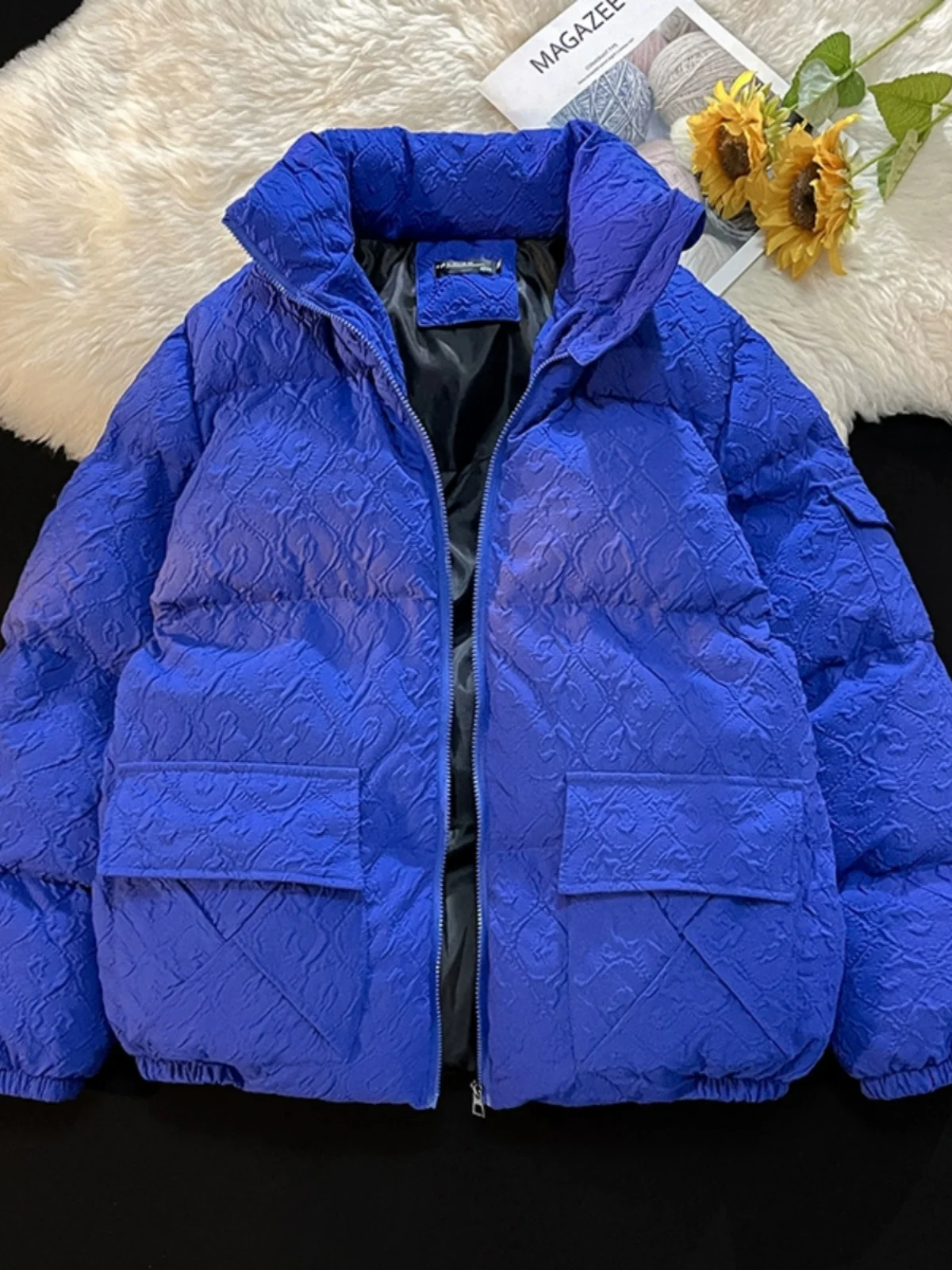 

Men's Winter Thiened down Cotton Jaet American Retro Casual Stand Collar Cotton Padded Coat Youth Faion Warm Outerwear