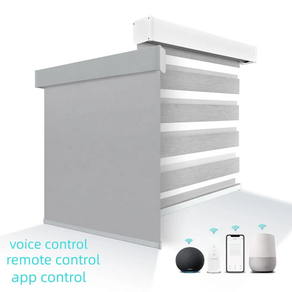 Luxury Elegant Voice Control Motorized Blinds Google Alexa Electric Motor Zebra Blind For Home Use
