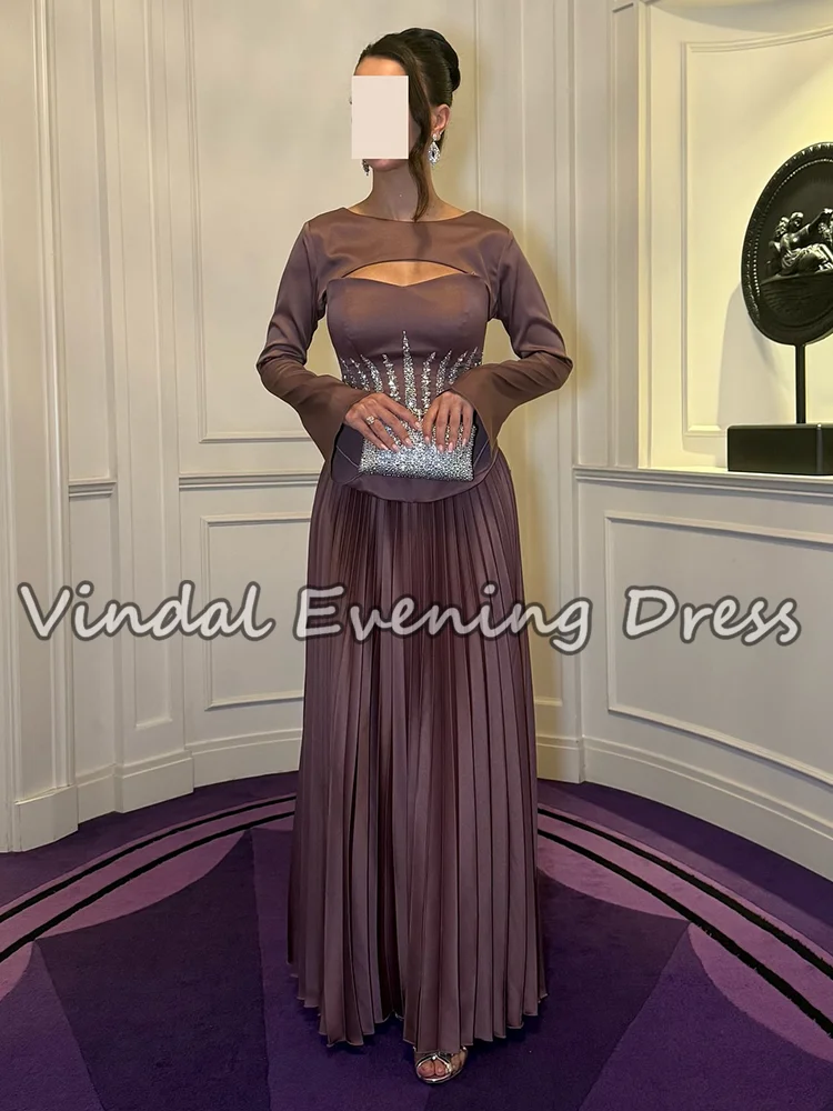 فساتين حفلات مسائية أنيقة من Vindal مزينة بالترتر على شكل حرف a ورقبة سكوب وأكمام طويلة كلاسيكية للنساء مناسبة حسب الطلب #2