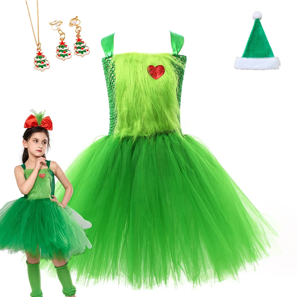 

2023 Chirstmas Costume Girls Green Fairy Disguise Dress Kid Party Carnival Cosplay Robe Sleeveless Tulle Vestido Fansy Clothes