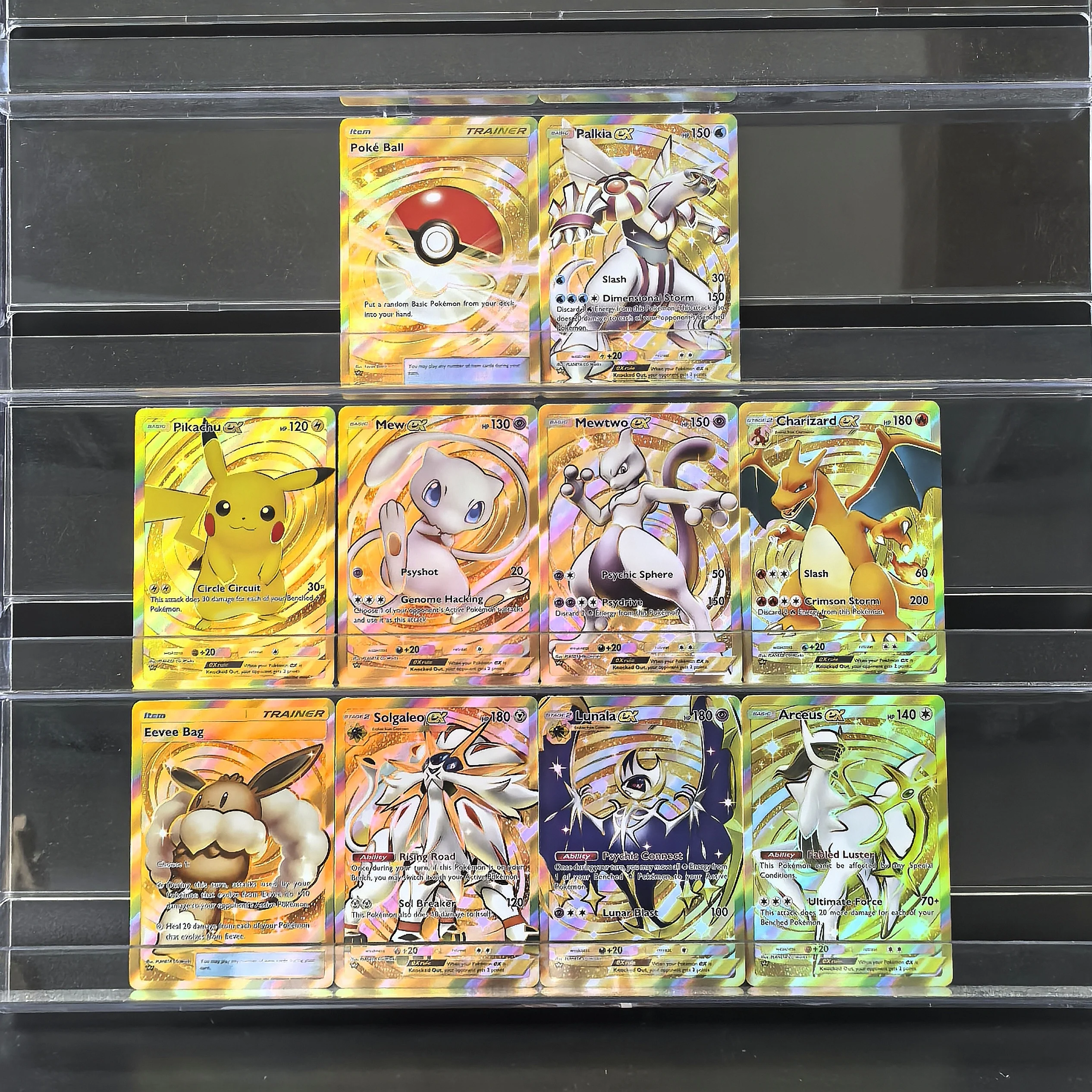 Tarjetas de colección de Pokémon, juego de bolsillo, Poke Ball Mewtwo Eevee Lunala Charizard Pikachu, juego clásico de cartas de Anime, juguetes de regalo, 10 Uds.