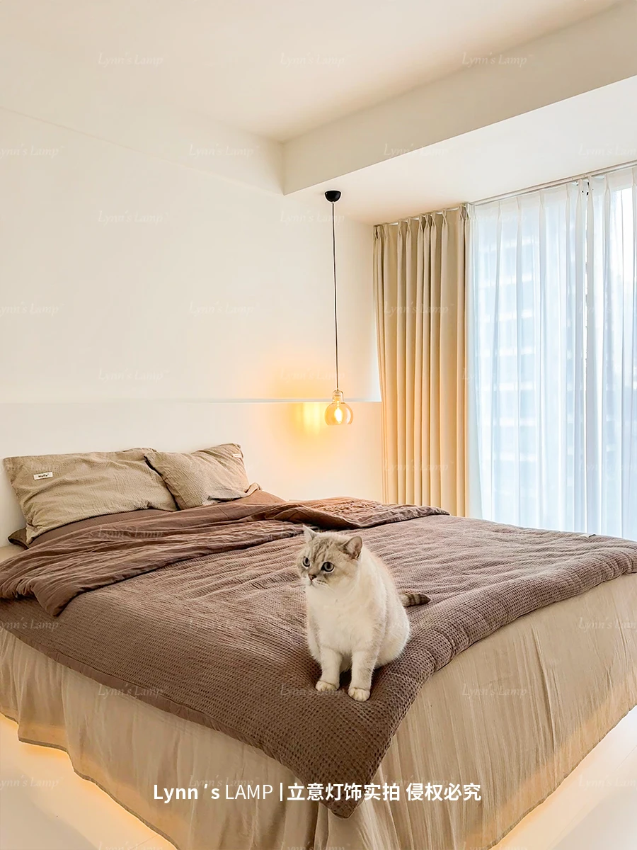 Ins style bedside pendant light Nordic fresh bar counter bedroom cream style hanging line light