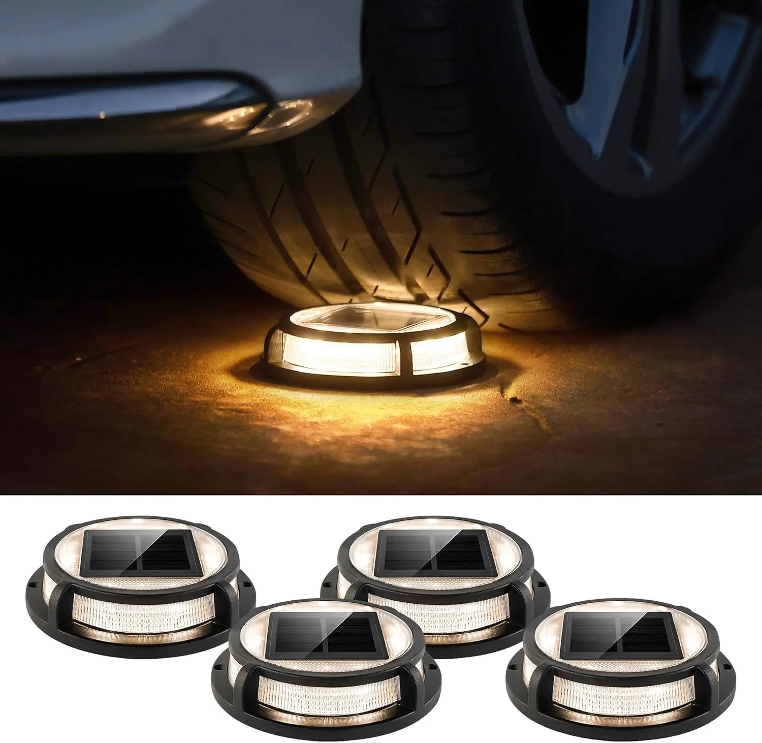 

4 Pack Solar Driveway Lights, 12 LEDs IP67 Waterproof Warm White Outdoor Pathway Lights