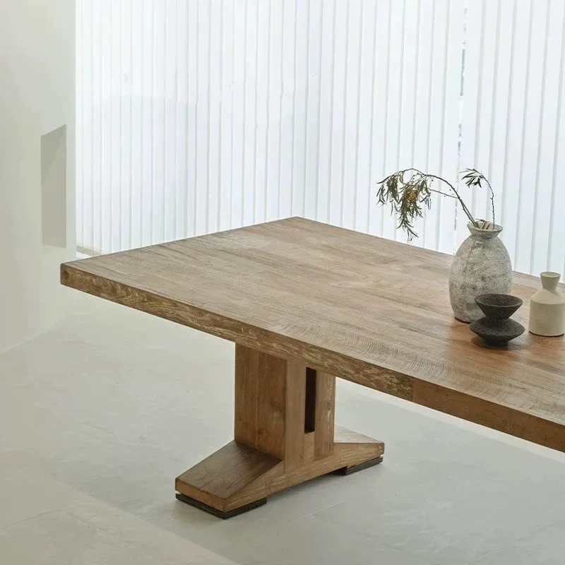 country all-solid wood retro dining table, log board, old long table