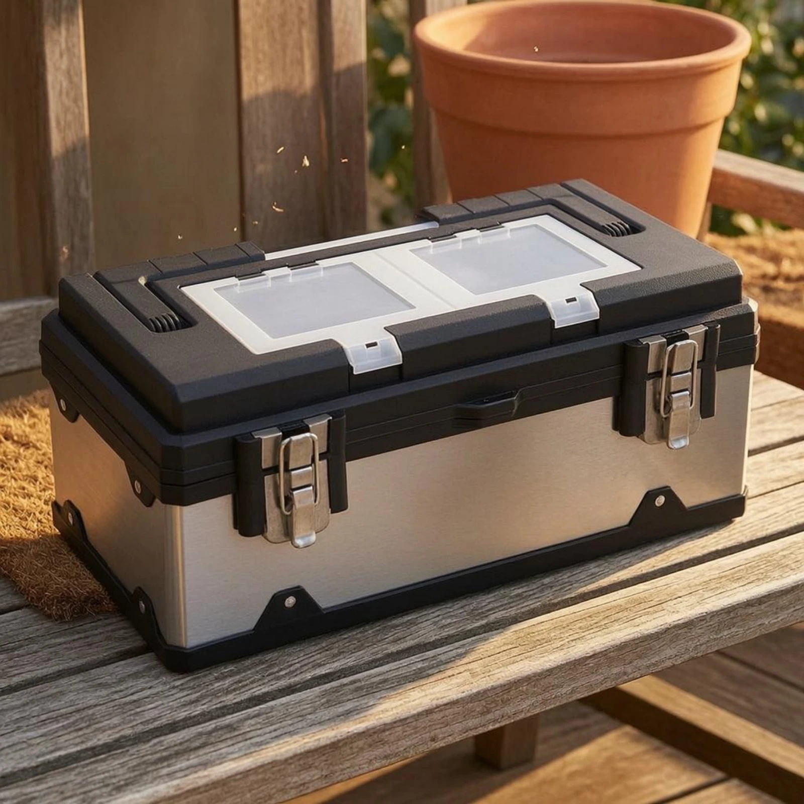 

Two-Layer Toolbox Metal Latches Hard Plastic Toolbox Plastic Tool Box Sturdy Tool Organizer Box Foldable for Repair Work