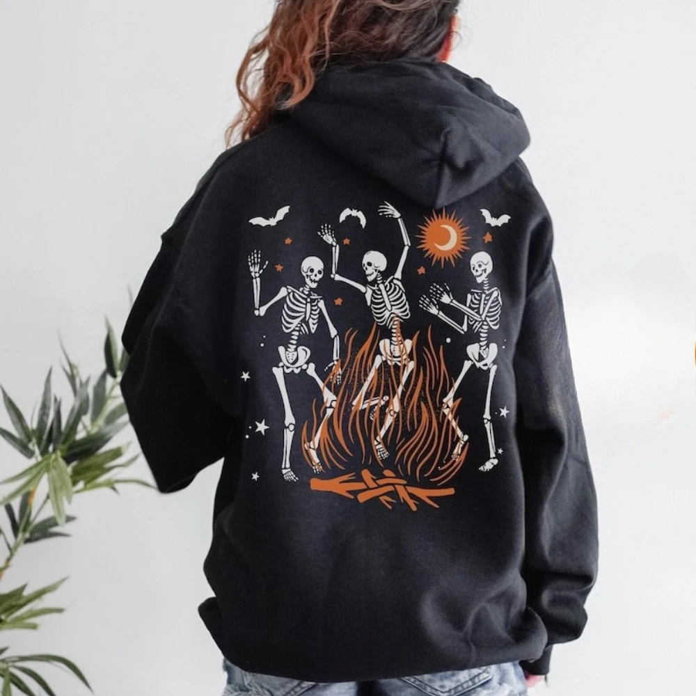 Skeleton Warm Hoodie Halloween Dancing Skeleton Sweatshirt Mall Goth Gothic Occult Horror Y2k Egirl Unisex Pullover Streetwear