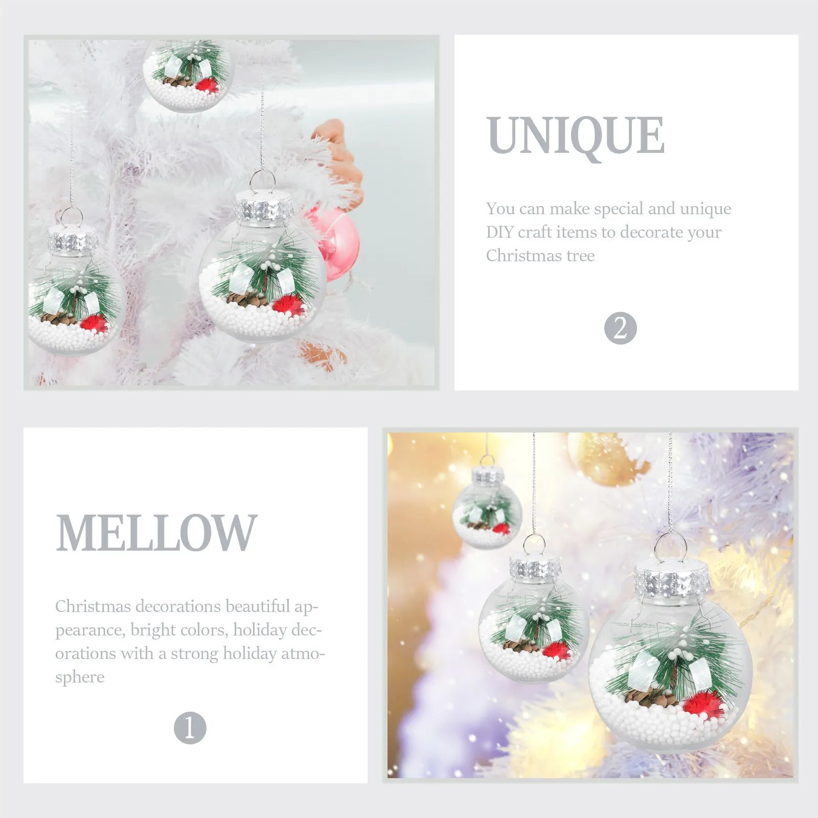 6Pcs Clear Christmas Ball Ornaments Fillable Reusable Plastic Hanging Decor for Tree Door Wall Home Party Garden Wedding