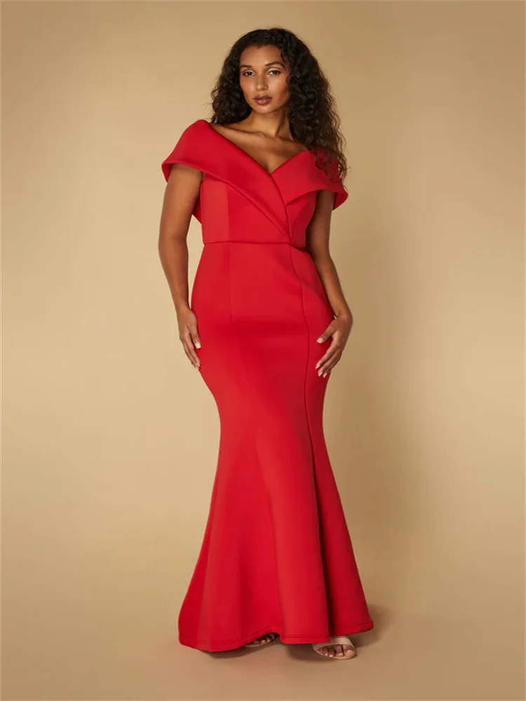 

New Arrival Off Shoulder Neckline Crepe Mermaid Evening Dress Elegant Open Back Zipper Floor Length Sweep Train Gown For Women