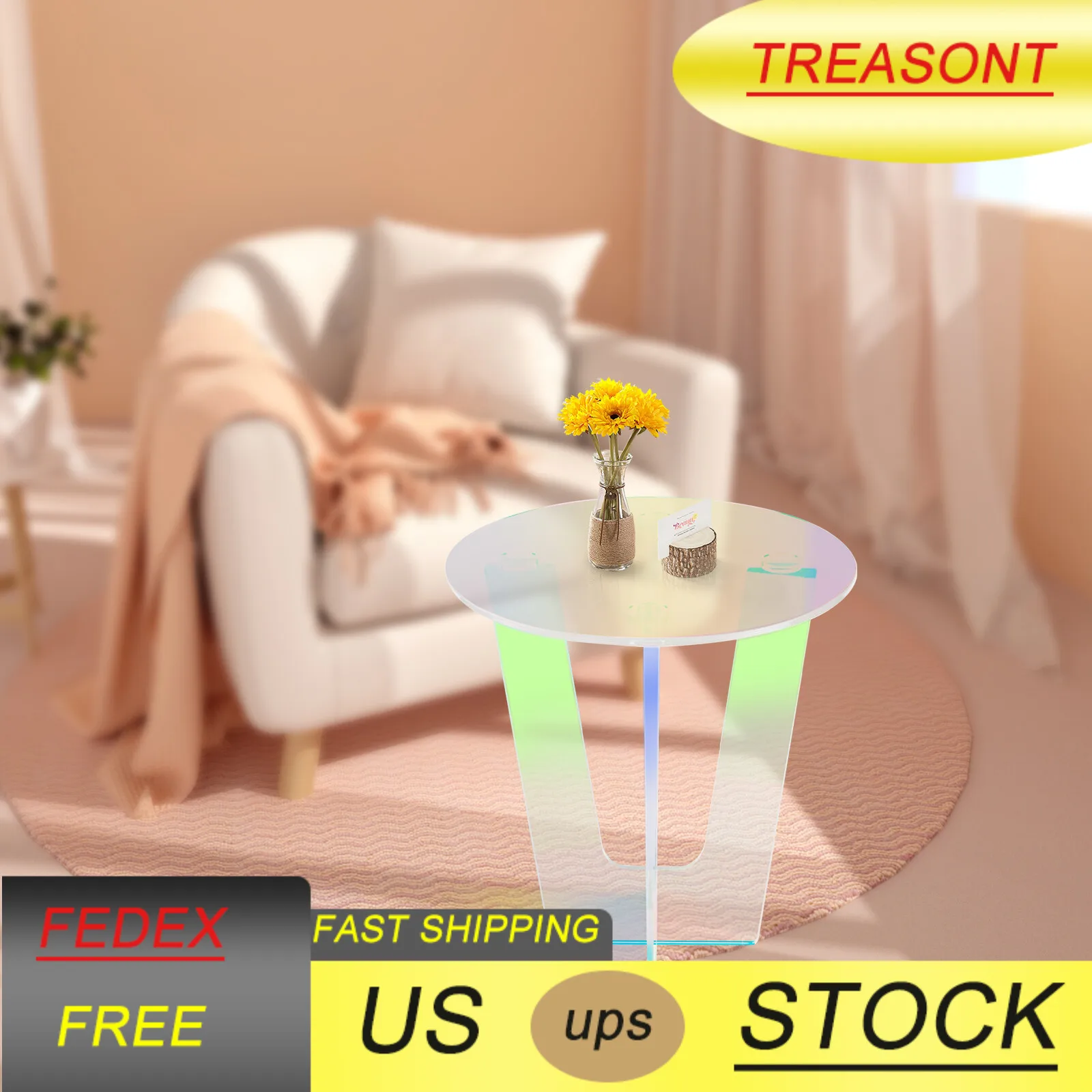 طاولات المقهى، طاولة جانبية مستديرة من الأكريليك الشفاف، طاولة جانبية حديثة قزحية الألوان لديكور غرفة المعيشة #2