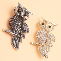 Stylish Women Men Exquisite Owl Rhinestone Brooch Shiny Luxury Stand on A Tree Branch Owl Clothing Accessories Gift Pin