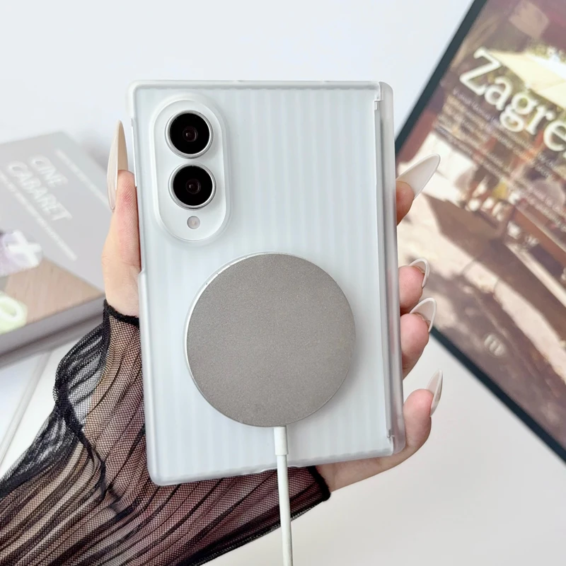 Case For Samsung Galaxy Z Fold 8 ELVEV Hard PC + Soft TPU Anti-slip Dual-axis Hinge Magnetic Phone Cover
