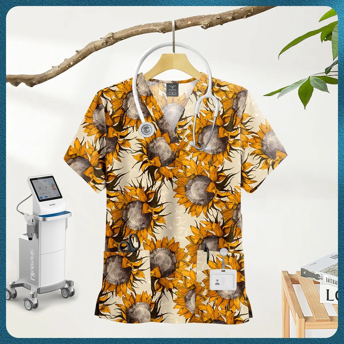 Damen-Stillkleidung, hochwertiges Oberteil mit Cartoon-Print, Krankenschwester-Zubehör, Krankenhaus-Arzt, medizinische Uniform, Arbeitsoberteile für Schönheitssalons