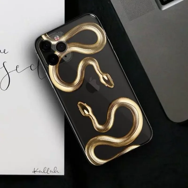 Luxurious Gold Snake Case for iPhone 15 14 13 12 11 Pro Max Mini X XR XS Max SE 7 8 Plus Case Dragon Fundas For iPhone 13 Cover