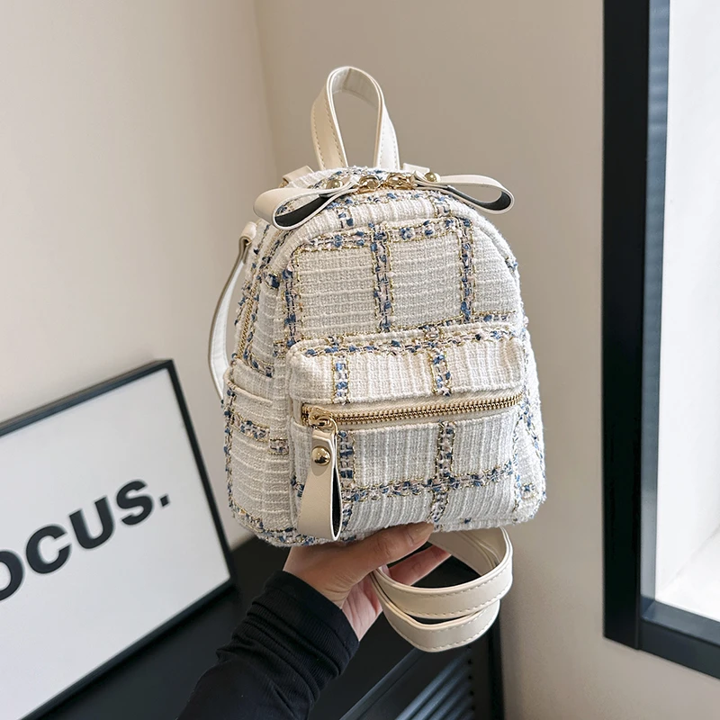 Grid Pattern Small Backpack Large Capacity High Quality Sense of Luxury Backpack for Women 2024 Fashion Casual Versatile