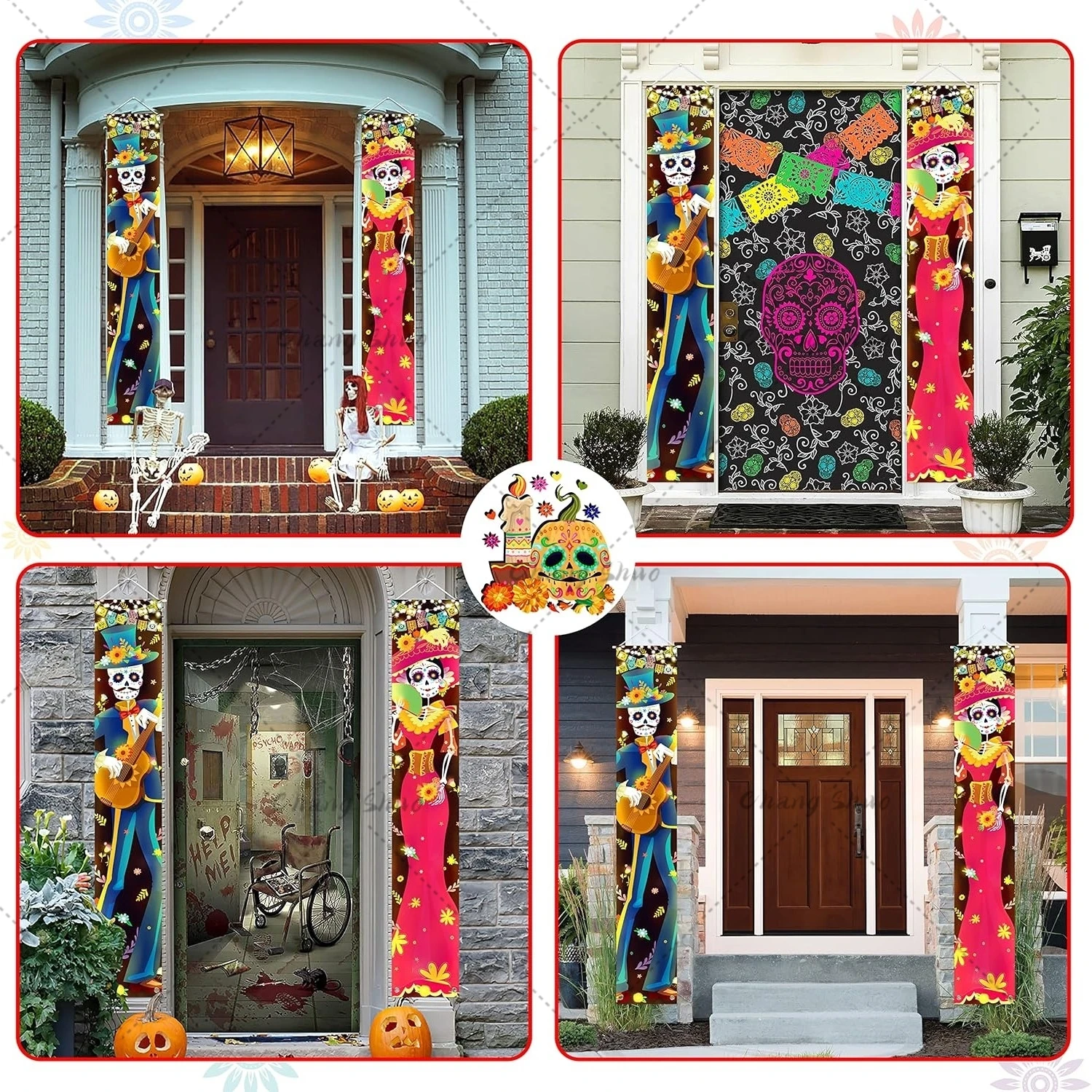 Halloween Glowing Porch Indoor Day Of The Dead Couplet Decorations 2 Pieces Sign Banner Decorations Outdoor Wall Door