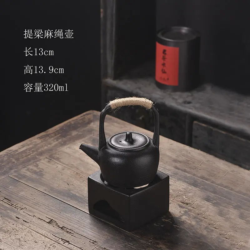 Tea Brewing Pot Portable Travel Tea Set Black Porcelain Lifting Handle Side Handle Outdoor Ceramic Tea Set Complete Set Househol