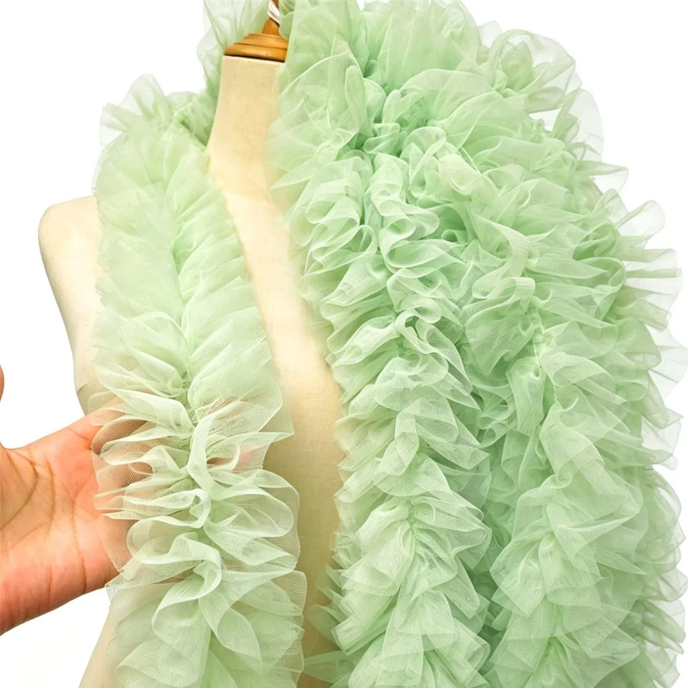 9cm Wide Double-Layer Mesh Colorful Woolen Strips Ruffle Lace Fabric Ruffle Trim Thick 3D Pleated Mesh Baby Doll Clothes